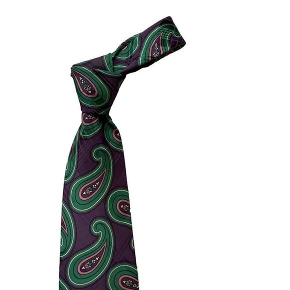 Polo Ralph Lauren Mens 100% Silk Multi-Color Paisley Necktie Purple Green  USA - Picture 4 of 5